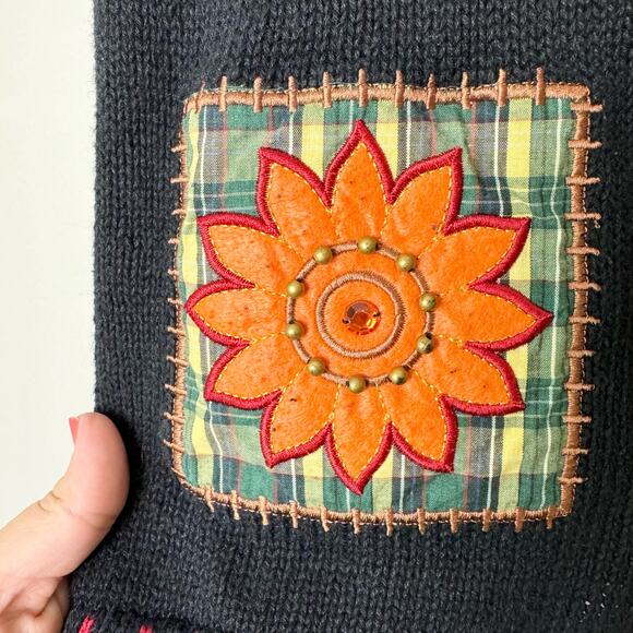 Holiday Editions VINTAGE Fall embroidered applique bedazzle sweater vest SMALL - Picture 5 of 6